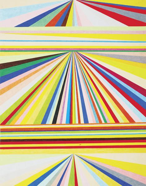 MARK GROTJAHN, Untitled (Three-Tiered Perspective): Untitled (Three-Tiered Perspective), 1997 Colored pencil on paper. 24 x 18 3/4 in. (61 x 47.6 cm). Signed and dated "Mark Grotjahn 1997" on the reverse. PROVENANCE Barbara Mathes Gallery, New York EXH