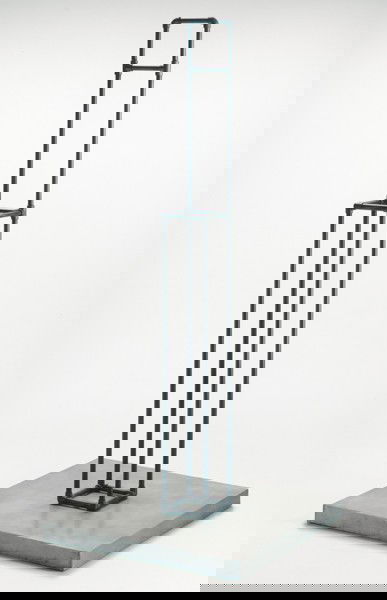 ROBERT WILSON, Einstein Chair (from Einstein on th: Einstein Chair (from Einstein on the Beach), 1976 Chair: Galvanized pipe; base: galvanized steel sheet over wood armature Chair: 93 1/2 x 9 3/4 x 9 3/4 in. (237.5 x 24.8 x 24.8 cm); base: 2 1/2 x 43 1