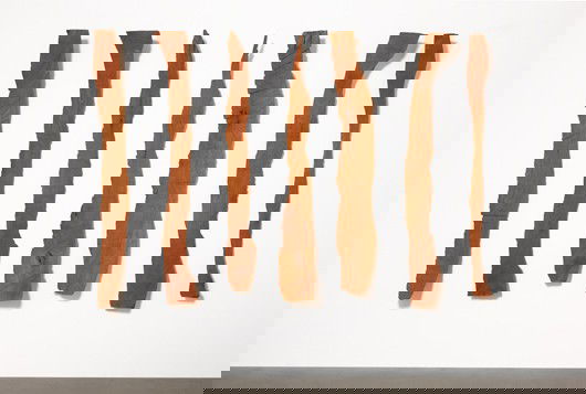 DAVID NASH, Wall Shards (in 7 parts), 1997: Wall Shards (in 7 parts), 1997 Madrone. 76 1/4 x 112 x 7 1/2 in. (193.7 x 284.5 x 19.1 cm) overall installed dimensions as illustrated. PROVENANCE Haines Gallery, San Francisco; Private Collection, Sa