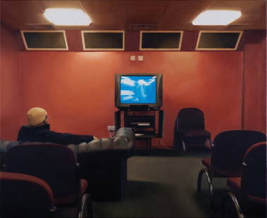 PAUL WINSTANLEY, Man Watching TV 3, 2003: Man Watching TV 3, 2003 Oil on canvas. 32 x 39 in. (81.3 x 99.1 cm). PROVENANCE 1301 PE, Los Angeles