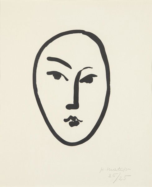 HENRI MATISSE, Grand masque, 1948: Grand masque, 1948 Aquatint, on Marais paper, with full margins (deckle on all sides), I. 17 1/8 x 13 3/4 in. (43.5 x 34.9 cm); S. 26 1/8 x 20 in. (66.4 x 50.8 cm) signed and numbered 25/25 in pencil