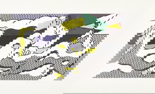 ROY LICHTENSTEIN, Surrealist series: At the Beach,: Surrealist series: At the Beach, 1978 Lithograph in colors, on Arches 88 paper, with full margins, I. 17 1/2 x 33 7/8 in. (44.5 x 86 cm); S. 25 3/4 x 41 7/8 in. (65.4 x 106.4 cm) signed, dated `78' an