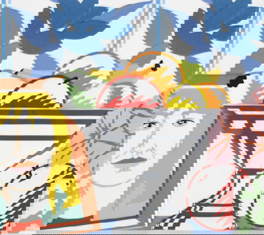 TOM WESSELMANN, Still Life ceramic, 1988: Still Life ceramic, 1988 Ceramic relief sculpture, glazed in colors, ceramic: 13 1/4 x 14 3/4 in. (33.7 x 37.5 cm); base: 18 3/4 x 20 1/8 in. (47.6 x 51.1 cm). numbered 255/299 on a plaque affixed to