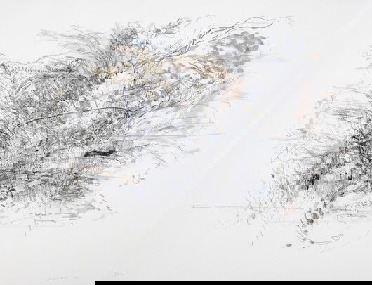 JULIE MEHRETU, Rogue Ascension, 2002: Rogue Ascension, 2002 Lithograph in colors, on Somerset Satin paper and Denril Vellum, with full margins, I. 20 5/8 x 28 3/4 in. (52.4 x 73 cm); S. 24 5/8 x 32 in. (62.5 x 81.3 cm) signed, dated `02'