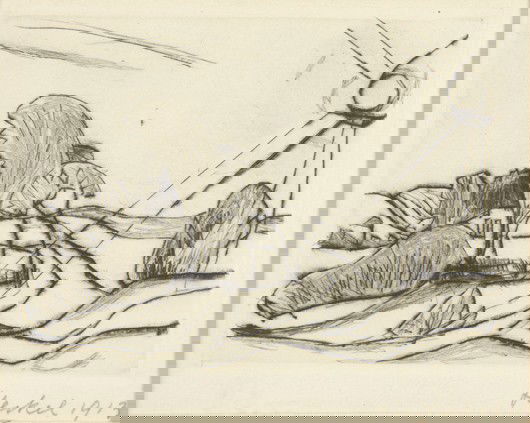 ERICH HECKEL, Wintersonne [Landschaft in Sonne] ,: Wintersonne [Landschaft in Sonne] , 1913 Drypoint, on wove paper, with full margins, I. 4 3/8 x 5 7/8 in. (11.1 x 14.9 cm); S. 7 7/8 x 9 7/8 in. (20 x 25.1 cm) signed and dated `1913' in pencil, from