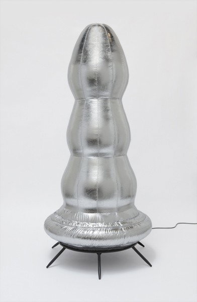PAUL MCCARTHY, Brancusi Tree (silver), 2007: Brancusi Tree (silver), 2007 Self-inflatable mylar fabric multiple with integrated fan, 78 x 36 x 36 in. (198.1 x 91.4 x 91.4 cm) signed, dated and numbered 41/75 in black marker on the side (there we