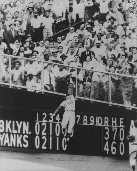 Artist Unknown, [Duke Snider in Mid-Air Catch]: PROPERTY OF DREIER LLP No Reserve [Duke Snider in mid-air catch] Black and white photograph autographed in ink by Duke Snider. 18 5/8 x 14 7/8 in. (47.3 x 37.8 cm)(image size).