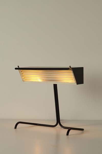 JACQUES BINY, Rare table lamp, 1950s: Rare table lamp, 1950s Painted metal, brass. 12 1/4 in. (31.1 cm) high PROVENANCE Galerie Jacques Lacoste, Paris, France