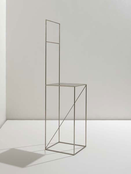 ROBERT WILSON, "Pierre Curie" chair, designed 1989: Pierre Curie" chair, designed 1989, produced 1996-1997 Stainless steel. 47 3/8 in. (120.3 cm) high Produced for RW Work Ltd. by La Paloma under the supervision of Paula Cooper Gallery, New York. Under