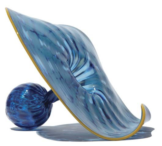 DALE CHIHULY, "Persian" form with yellow lip wrap,: Persian" form with yellow lip wrap, designed 1986, executed 2003 Colored blown glass. 6 x 9 1/2 x 8 7/8 in. (15.2 x 24.1 x 22.5 cm). Underside incised with "Chihuly" and "pp 03.