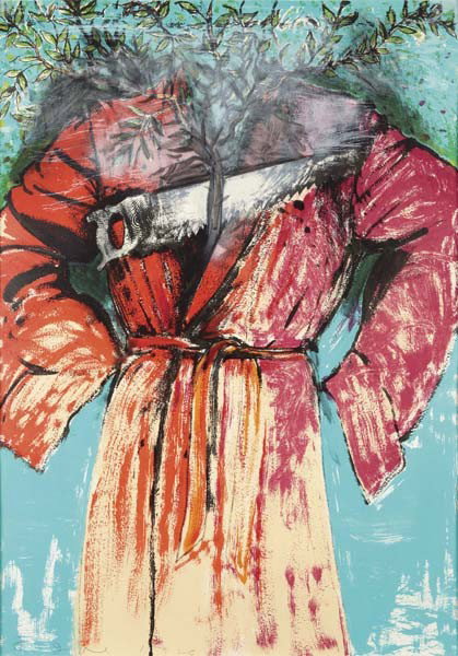 JIM DINE, Atheism, 1986: Atheism, 1986 Lithograph in colors with hand-coloring, on Arches Cover paper. 67 1/2 x 47 1/2 in. (171.5 x 120.7 cm). Signed, dated and numbered 17/35 in pencil (there were also 10 artist's proofs), p
