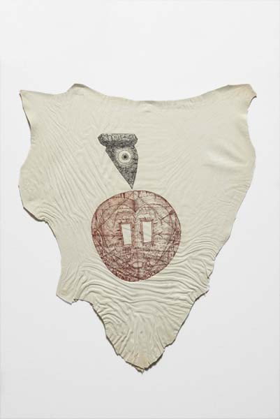 WILLIAM T. WILEY, Who the Alien, 1983: Who the Alien, 1983 Etching in colors, on leather chamois. 39 1/2 x 31 1/4 in. (100.3 x 79.4 cm). Signed, dated and numbered 2/10 in ink, unframed.