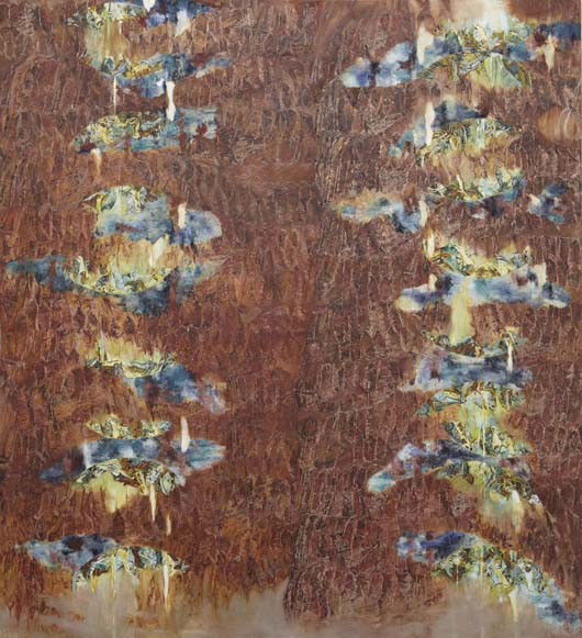 THÉRÈSE OULTON, Lacuna, 1990: Lacuna, 1990 Oil on canvas. 92 x 83 1/2 in. (233.7 x 212.1 cm). Signed, titled and dated "Thérèse Oulton, 1990, Lacuna" on the reverse. PROVENANCE L.A. Louver, Venice, CA; Private Collection