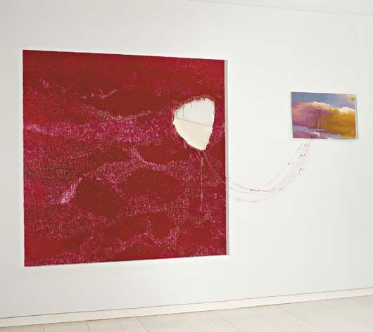 Elena Del Rivero, Broken Cloud, 2003: Broken Cloud, 2003 Oil and thread on canvas. 178 x 178 cm (70 1/8 x 70 1/8 in). and tapestry 45 x 75 cm (17 3/4 x 29 1/2 in). ♠ PROVENANCE Galería Elvira Gonzalez, Madrid EXHIBITED Madrid, Gale