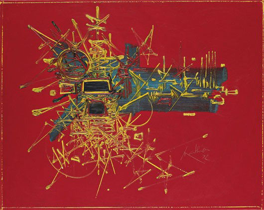 Georges Mathieu, Petit Homage à Etienne 1er, 1972: Petit Homage à Etienne 1er, 1972 Oil on canvas. 75 x 95 cm (29 1/2 x 37 3/8 in). Signed and dated 'Mathieu 72' lower right. ♠ PROVENANCE Private Collection, Genoa