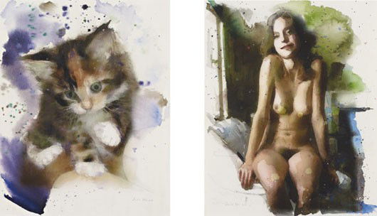 Martin Eder, Two works: Untitled, 2005: Two works: Untitled, 2005 Watercolour and graphite on paper. Each: 28.5 × 22.5 cm (11 1/4 × 8 7/8 in). (i) Signed and dated 'Martin Eder 11/05' lower right; (ii) signed and dated 'Martin Eder 16/05'