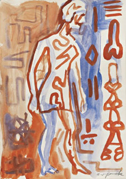A.R. Penck, Untitled: Untitled Watercolour and acrylic on paper. 41.5 × 21.3 cm (16 3/8 × 8 3/8 in). Signed 'ar penck' lower right. ♠ PROVENANCE Contemporary Fine Arts, Berlin