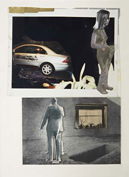 Andro Wekua, At Home, 2003: At Home, 2003 Collage, colored pencil and graphite on paper. 14 1/2 x 10 1/2 in. (36.8 x 26.7 cm). Signed "A. Wekua" on a label adhered to the reverse of the backing board. PROPERTY FROM THE SUSAN D