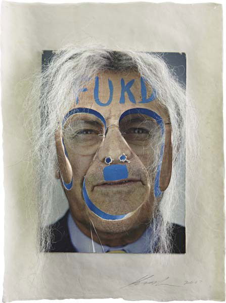 Jon Kessler, Donald #1, 2007: Donald #1, 2007 Paper, pigment, hair and aluminum in a Plexiglas vitrine. Vitrine: 17 1/4 x 14 x 3 3/4 in. (43.8 x 35.6 x 9.5 cm). Signed and dated "Kessler 2007" lower right. PROPERTY FROM THE SUSAN