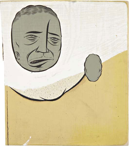 Barry McGee, Untitled (grey head upper left corner: Untitled (grey head upper left corner), 2003 Acrylic on wood. 7 7/8 x 6 3/4 in. (20 x 17.1 cm). PROVENANCE Roberts & Tilton, Los Angeles