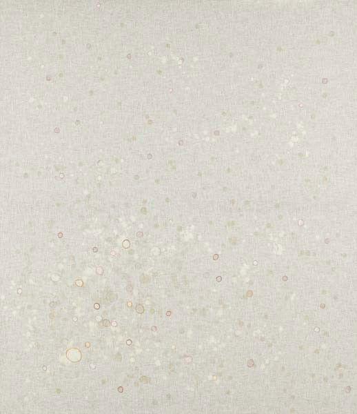 Stefan Müller, Bombardement, 2006: Bombardement, 2006 Shellac and chlorine on fabric. 63 x 55 1/4 in. (160 x 140.3 cm). Signed, titled and dated "Bombardement, Stefan Müller, 02 2006" on the overlap. PROVENANCE Tilton Gallery, New Yor