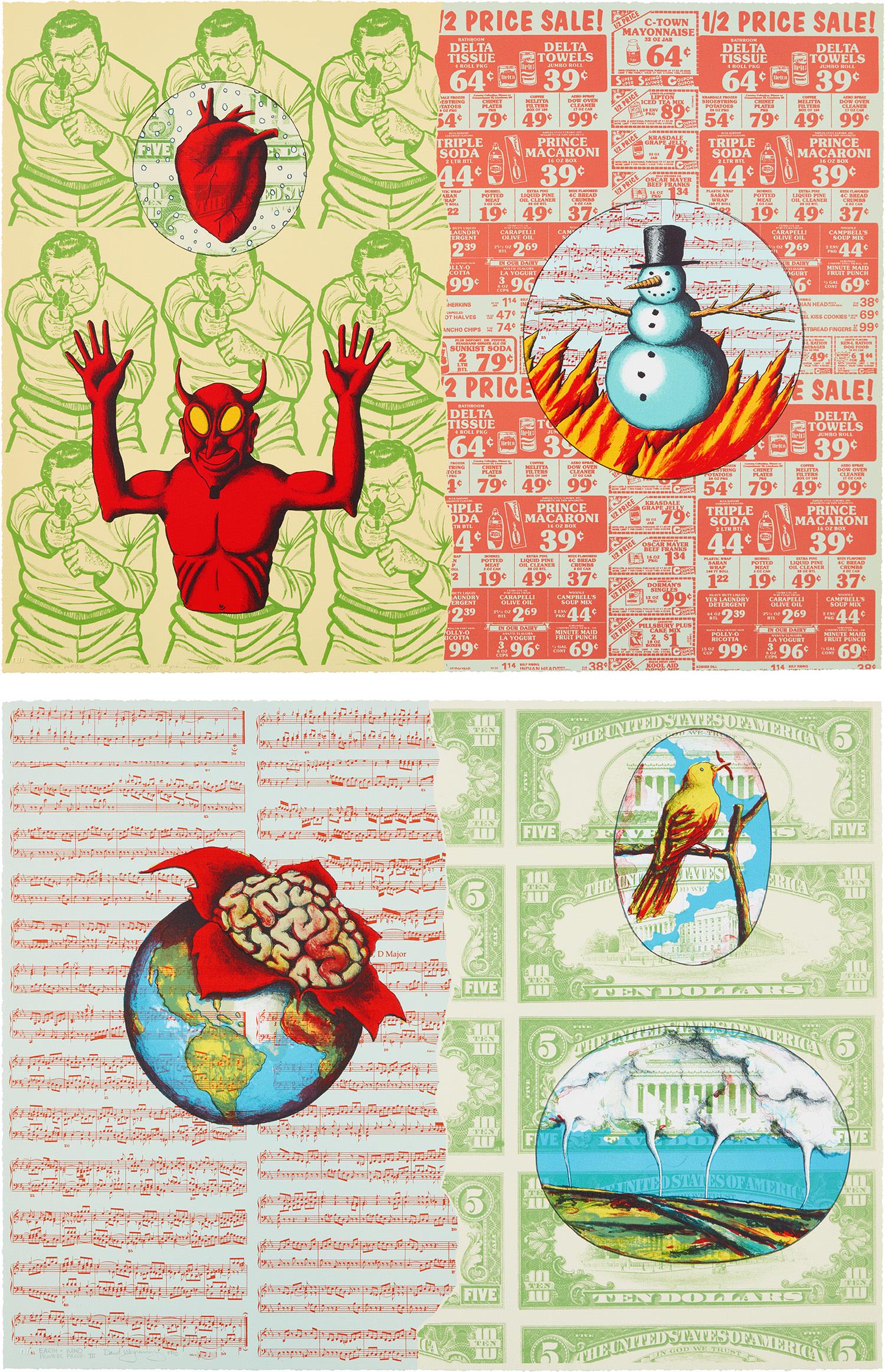 David Wojnarowicz: Earth & Wind; and Fire & Water, from Four Elements 1990 Lithograph diptych in colors, on Rives BFK paper, the full sheets. both S. 22 3/4 x 30 in. (57.8 x 76.2 cm) Both signed, titled, dated and annot