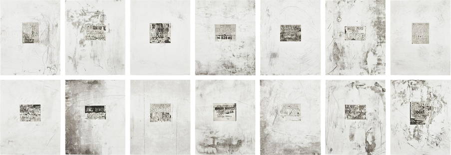 Mark Bradford: Untitled 2012 The complete set of 14 etchings and photogravure, with Chine collé to wove paper, the full sheets. all S. 20 x 16 in. (50.8 x 40.6 cm) All signed, dated, annotated 'from a set of 14