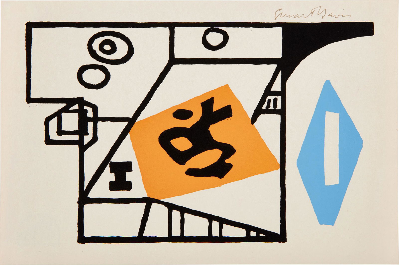 Stuart Davis: Ivy League (C. & M. p. 79) 1953 Screenprint in colors, on wove paper, with full margins. I. 5 x 7 7/8 in. (12.7 x 20 cm) S. 6 x 9 in. (15.2 x 22.9 cm) With stenciled signature, from the edition of unk