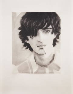 Elizabeth Peyton: Marc (Pink) 2003 Etching, on pink silk laminated paper, with full margins. I. 15 x 11 7/8 in. (38.1 x 30.2 cm) S. 22 7/8 x 17 3/4 in. (58.1 x 45.1 cm) Signed, dated and numbered 17/30 in pencil (there