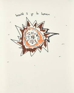 Joel Mesler: Untitled (Would I go to heaven) 2016 Pen and marker drawing, on wove paper. S. 14 x 11 in. (35.6 x 27.9 cm) Stamp-signed 'The Estate of Joel Mesler' on the reverse, published by Exhibition A, New