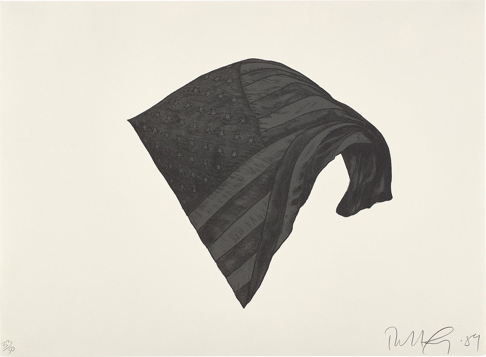 Robert Longo: Black Flag 1989 Lithograph, on wove paper, with full margins. I. 15 1/2 x 16 in. (39.4 x 40.6 cm) S. 22 x 30 in. (55.9 x 76.2 cm) Signed, dated and numbered 33/50 in pencil (there were also 14 artist'