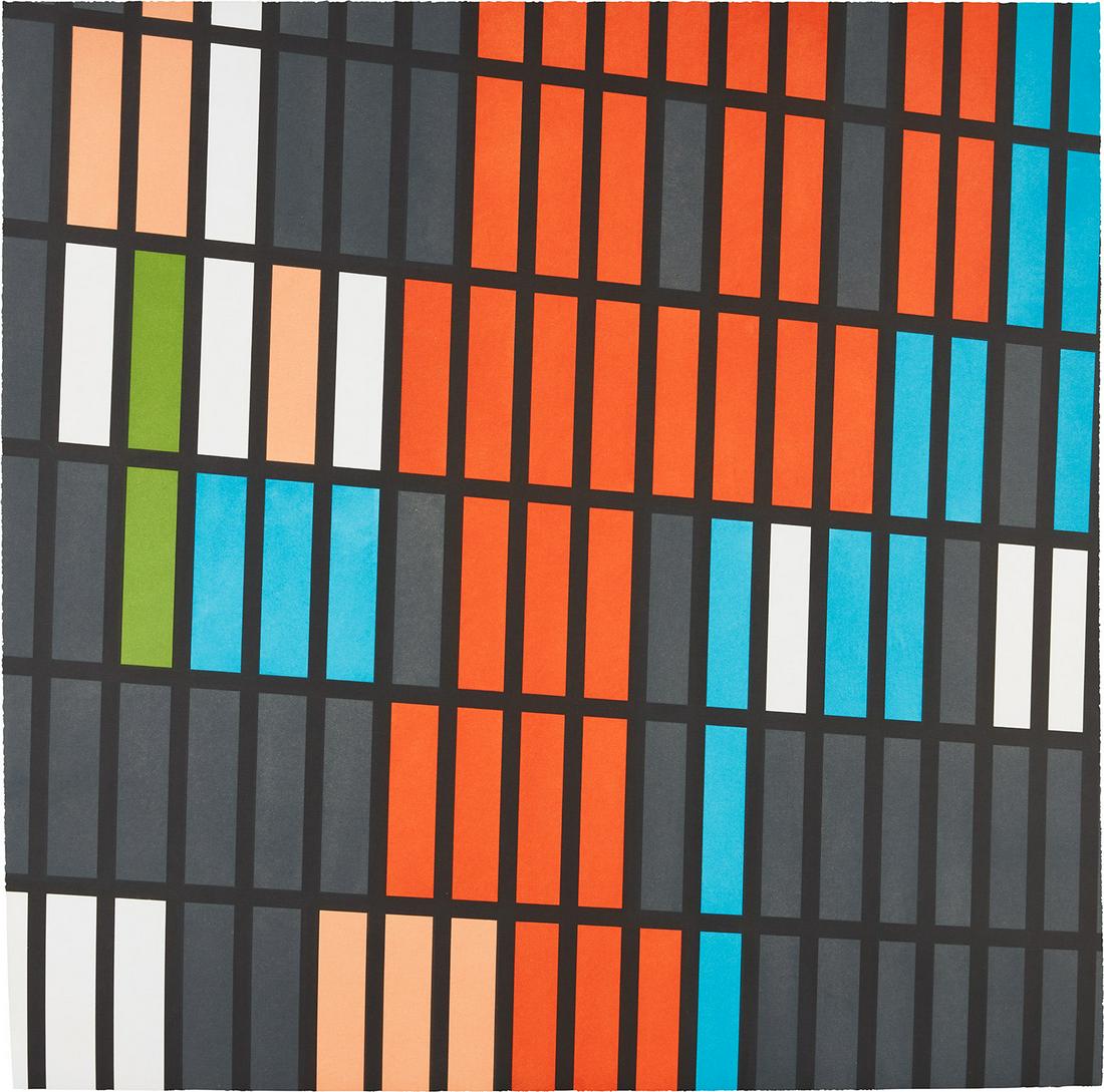 Sarah Morris: Midtown - Viacom, from the Het Stedelijk Museum Portfolio 2007 Screenprint in colors, on wove paper, the full sheet. S. 29 1/2 x 29 1/2 in. (74.9 x 74.9 cm) Signed, titled and dated in pencil on the r