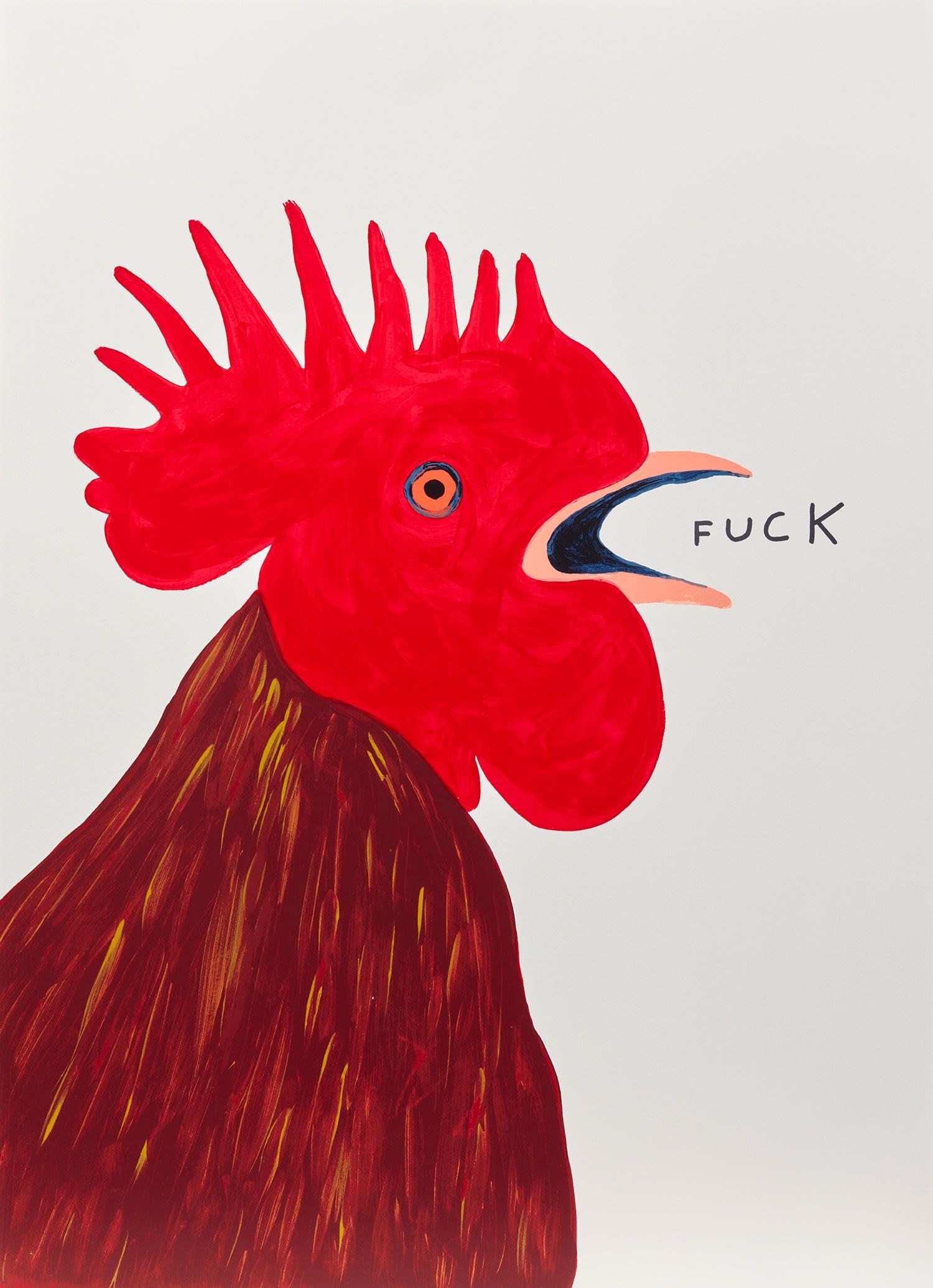 David Shrigley: Fuck 2021 Screenprint in colors, on wove paper, the full sheet. S. 30 x 22 in. (76.2 x 55.9 cm) Numbered 17/125 in pencil on the reverse, accompanied by a signed and numbered certificate, published by