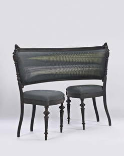 SEBASTIAN BRAJKOVIC, 'Lathe VIII' chair, 2008: 'Lathe VIII' chair, 2008 Bronze, silk embroidered upholstery. 105 × 140 × 85 cm (41 3/8 × 55 1/8 × 33 1/2 in) Produced by Landowski, France. Number five from the edition of eight. One leg incised