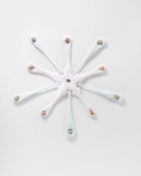 ERNESTO NETO, Broto Extase, 2007: Broto Extase, 2007 Lycra tulle, Styrofoam pellets and wooden knobs. 133 × 143 × 6 cm (55 1/8 × 61 × 2 in). ♠ PROVENANCE Galeria Fortes Vilaça, São Paulo Ernesto Neto emerged onto the inter