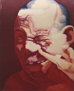 YANG SHAOBIN, Police Series, No. 67, 1996: Police Series, No. 67, 1996 Oil on canvas, 41 x 33 cm (16 x 13 in). Signed in Chinese and Pinyin 'YANG SHAOBIN' on the reverse. ‡ PROVENANCE Schoeni Art Gallery, Hong Kong; acquired from the abo