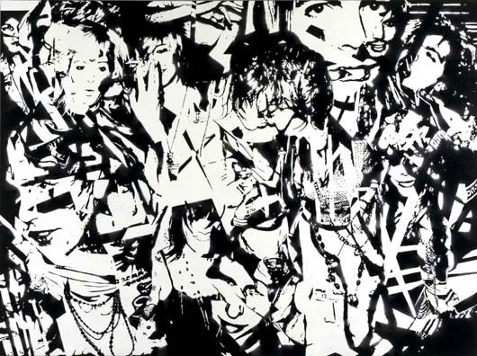 DAVID RATCLIFF, Paper Shredder Party, 2006: Paper Shredder Party, 2006 Acrylic on canvas. 72 x 95 7/8 in. (182.9 x 243.5 cm.) PROVENANCE Bellwether Gallery, New York