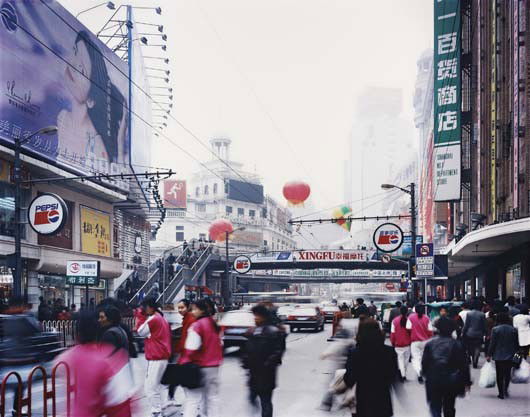 THOMAS STRUTH, Nanjing Xi Lu, Shanghai, 1997: Nanjing Xi Lu, Shanghai, 1997 Digital color coupler print mounted on Plexiglas in artist's frame. 55 7/8 x 71 1/4 in. (141.9 x 181 cm.) Signed "Thomas Struth" on a label adhered to the reverse. This w
