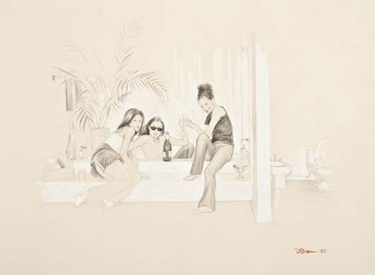 DELIA BROWN, ITHB: Guerrilla Lounging No. 11, 2002: ITHB: Guerrilla Lounging No. 11, 2002 Graphite pencil and gouache on Canson paper. 15 1/4 x 20 3/8 in. (38.7 x 51.8 cm.) Signed and dated "D.Brown '02" lower right. PROVENANCE D'Amelio Terras, New Yor