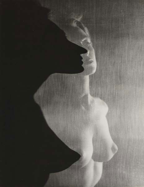 ERWIN BLUMENFELD, Shadow Profile Behind Veil, 1943: Shadow Profile Behind Veil, 1943 Gelatin silver print. 34 x 26.5 cm (13 3/8 x 10 3/8 in). Signed, titled, dated by Maria Solice in pencil and estate stamp on the verso; initialled, titled, dated and a