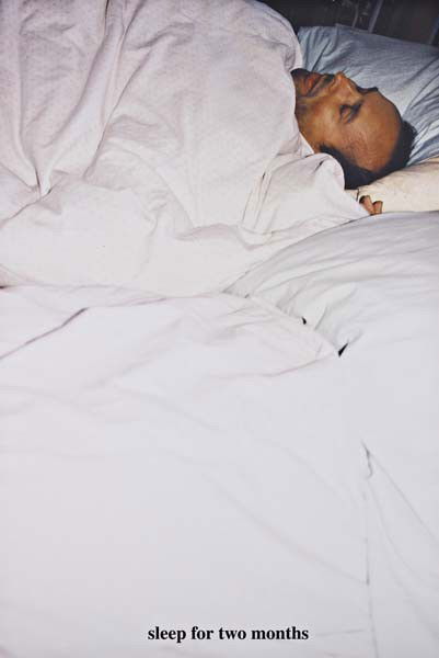 ERWIN WURM, Sleep for two months, 2001: Sleep for two months, 2001 Colour coupler print. 65.2 x 43 cm (25 5/8 x 16 7/8 in). Signed, dated and numbered 5/5 in ink on the reverse of the flush-mount. ♠ PROVENANCE Private Collection, Vien