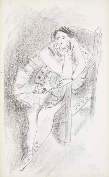 HENRI MATISSE Dix danseuses series: Danseuse au fau: Dix danseuses series: Danseuse au fauteuil en bois, 1925-26 Lithograph, on Arches paper, with full?? margins, I. 18 x 10 1/8 in. (45.7 x 25.7 cm); S. 19 7/8 x 12 7/8 in. (50.5 x 32.7 cm) signed and nu