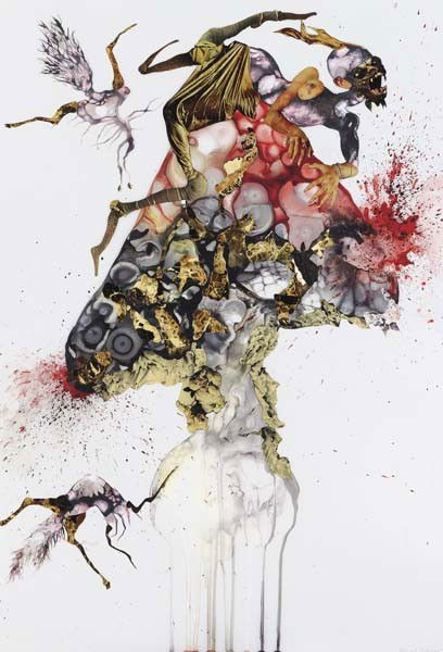 WANGECHI MUTU Howl, 2006: Howl, 2006 Archival pigment print with screenprint in colors, on smooth wove paper, with full margins, I. 35 x 24 in. (88.9 x 61 cm) S. 40 x 28 in. (101.6 x 71.1 cm) signed, dated and numbered 18/40 i