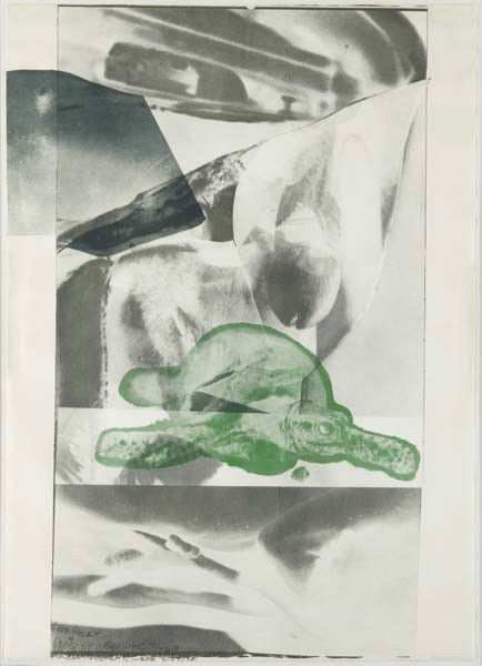 ROBERT RAUSCHENBERG Gulf, 1969: Gulf, 1969 Lithograph in colors, on German Copperplate paper, the full sheet, S. 42 x 30 in. (106.7 x 76.2 cm) signed, dated `69', inscribed `FROM ROCKY + FOR EDWARD OBKSAK -BOB 4/27/70', and numbered