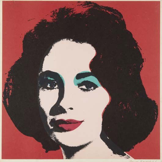 ANDY WARHOL Liz, 1964: Liz, 1964 Offset lithograph in colors, on wove paper, with full margins, I. 22 x 22 in. (55.9 x 55.9 cm); S. 22 5/8 x 22 5/8 in. (57.5 x 57.5 cm) signed and dated `64' in ink (faded), from the edition