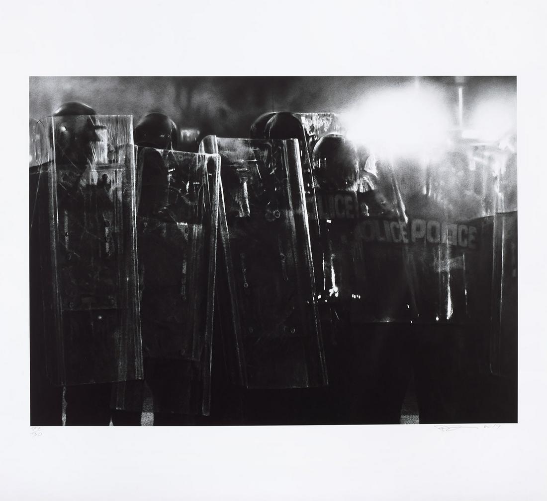 Robert Longo: Untitled (Riot Cops), from Charcoal portfolio 2016/17 Ditone print, on Hahnemühle Photo Rag Ultra Smooth paper, with full margins. I. 38.8 x 54.1 cm (15 1/4 x 21 1/4 in.) S. 56 x 61.1 cm (22 x 24
