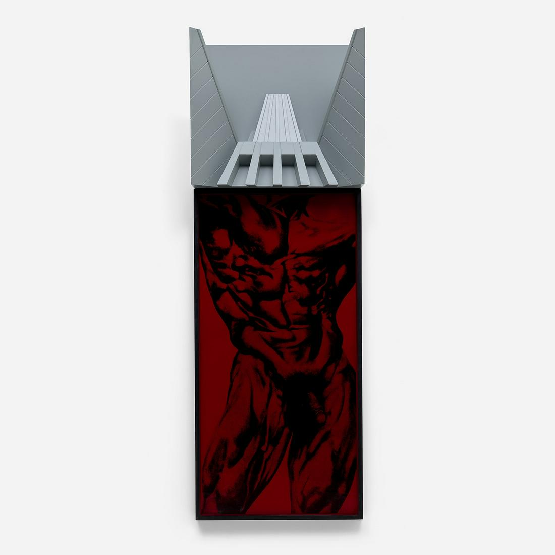 Robert Longo: Government 1983 Screenprint in black and white, on wove paper, the full sheet, with grey-lacquered plastic multiple. framed print 141 x 71.3 x 5.8 cm (55 1/2 x 28 1/8 x 2 1/4 in.) overall 202.2 x 71.3