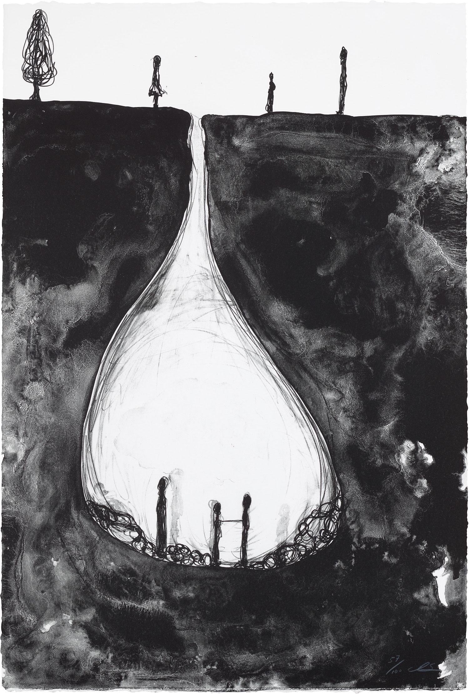 Chiharu Shiota: No Title 5 2016 Lithograph, on Arches paper, the full sheet. S. 100 x 67.7 cm (39 3/8 x 26 5/8 in.) Signed and numbered 57/100 in white pencil (there were also 10 artist's proofs), published by Editio