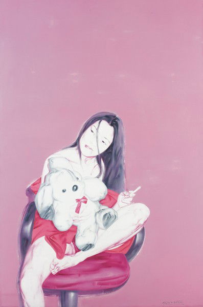 HE SEN, My White Rabbit, 2003: My White Rabbit, 2003 Oil on canvas. 150 × 100 cm (59 × 39 3/8 in). Signed in Pinyin and Chinese and dated 'He Sen. 2003' lower right. PROVENANCE Acquired directly from the artist; Private Collectio