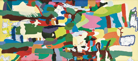 FEDERICO HERRERO, Hecho en casa de Uci Canal Grand: Hecho en casa de Uci Canal Grande (Made for the home of Uci Grand Ganal), 2005 Oil on canvas. 89.5 x 200 cm (35 1/4 x 78 3/4 in). Initialled, titled and dated "H 2005 Hecho en casa de uci Canal Grande